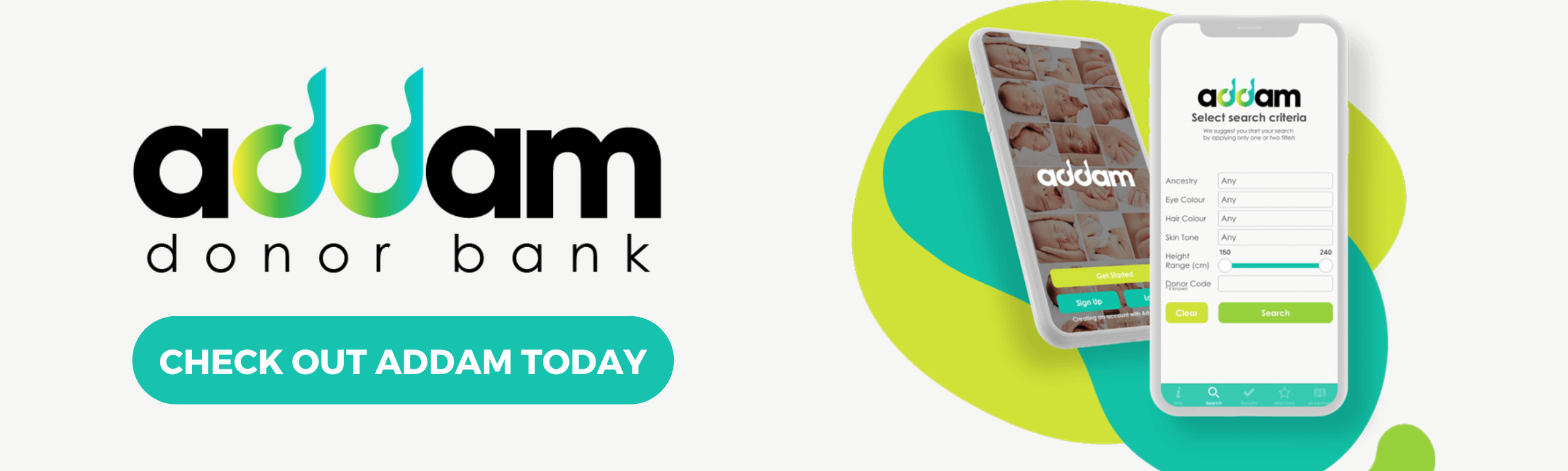 Addam Donor Bank logo with image of Addam Donor Bank app